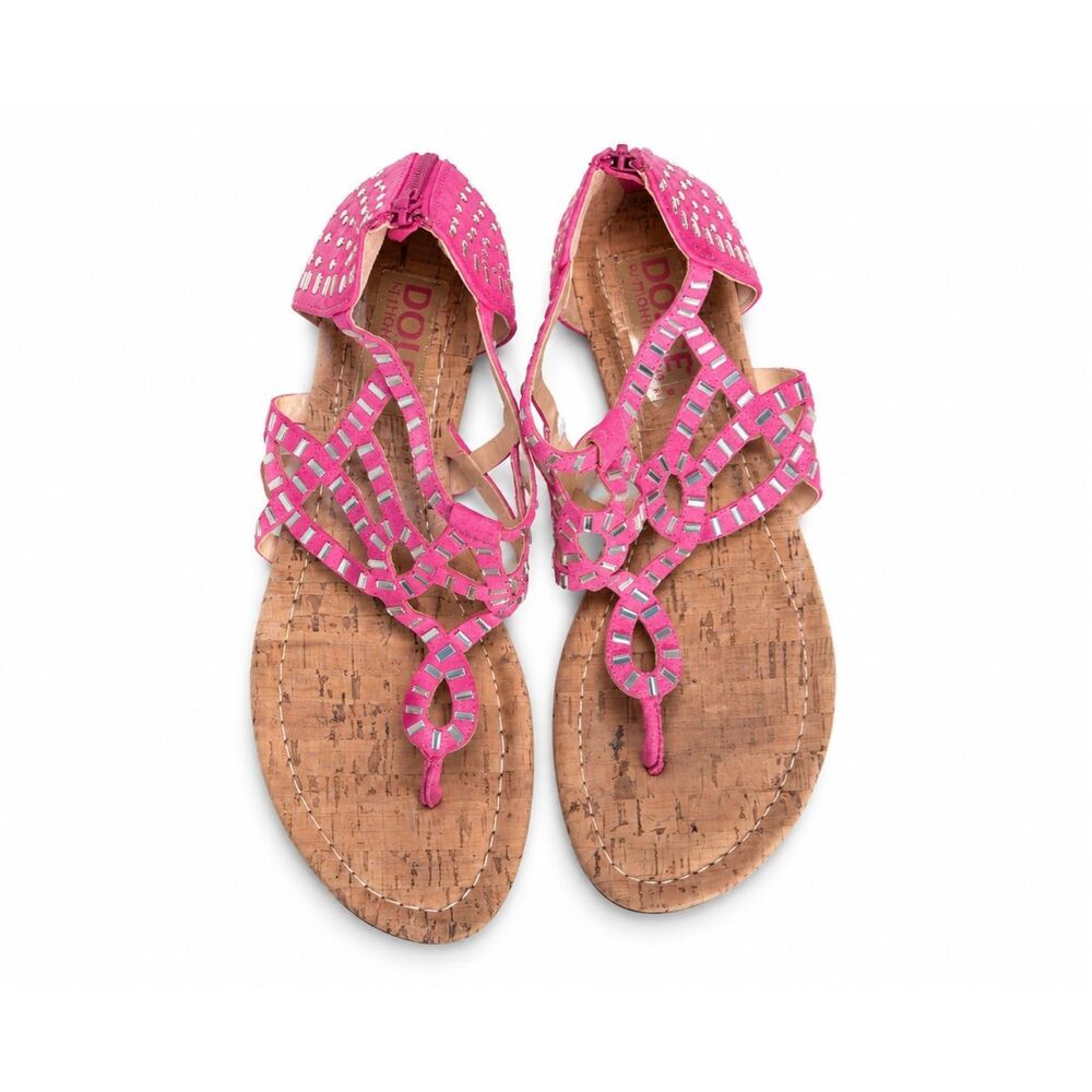 Dolce Mojo Moxy Pink Studded Gladiator Cork Sandals Zip Back Size 7